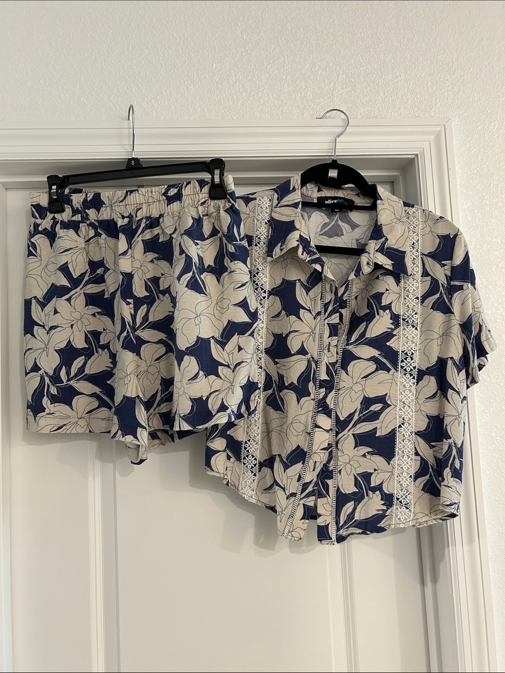 Floral Two-Piece Set in Navy and Cream